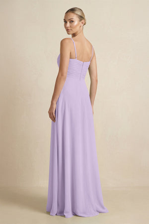 V - Neck A - Line Chiffon Pleated Bridesmaid Dress in Lavender - SHE IS ME Bridesmaid Dresses