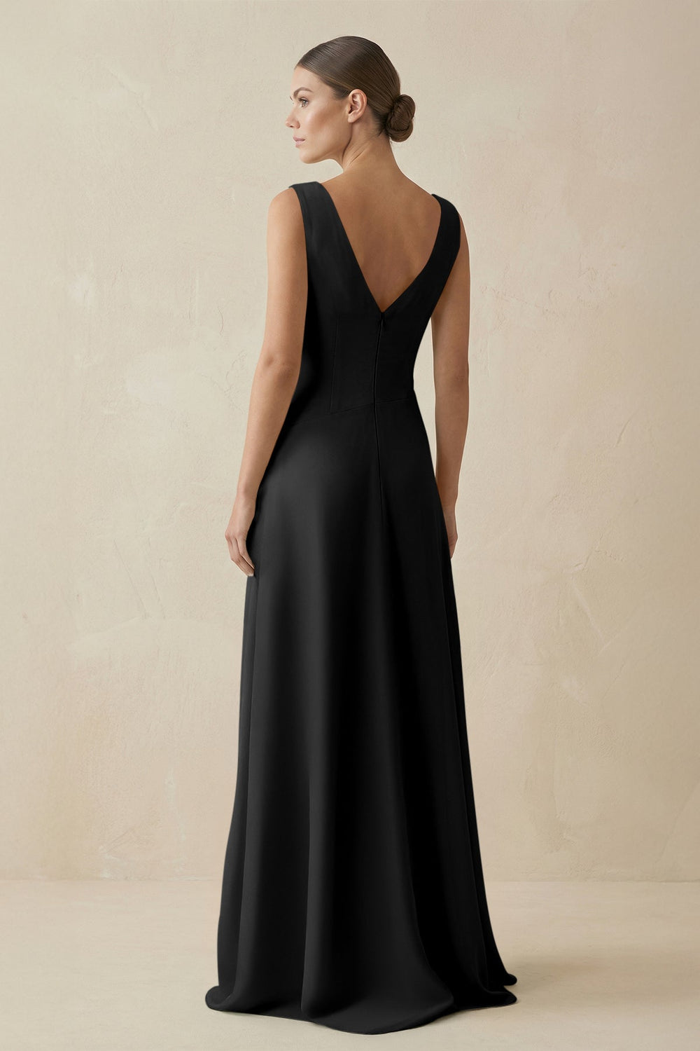 V - Neck A - Line Chiffon Ruffled Bridesmaid Dress in Black - SHE IS ME Bridesmaid Dresses