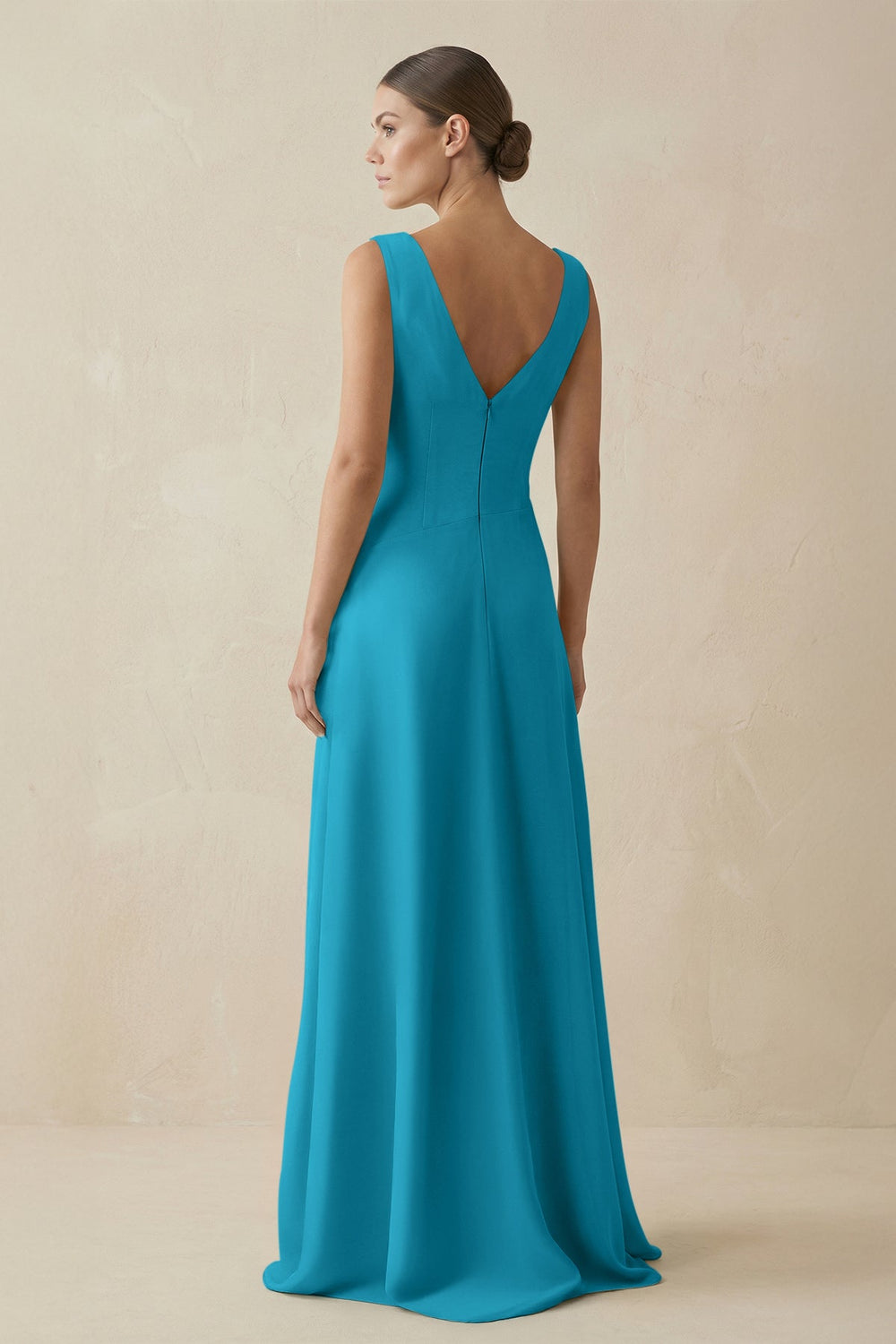 V - Neck A - Line Chiffon Ruffled Bridesmaid Dress in Blue Jay - SHE IS ME Bridesmaid Dresses