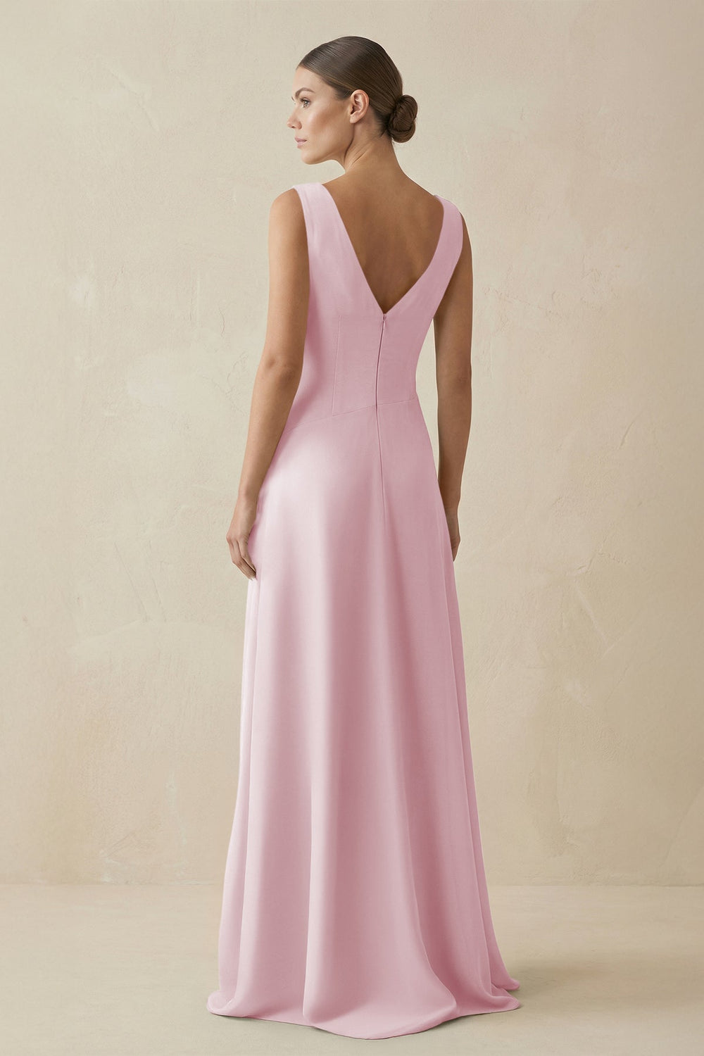 V - Neck A - Line Chiffon Ruffled Bridesmaid Dress in Candy Pink - SHE IS ME Bridesmaid Dresses