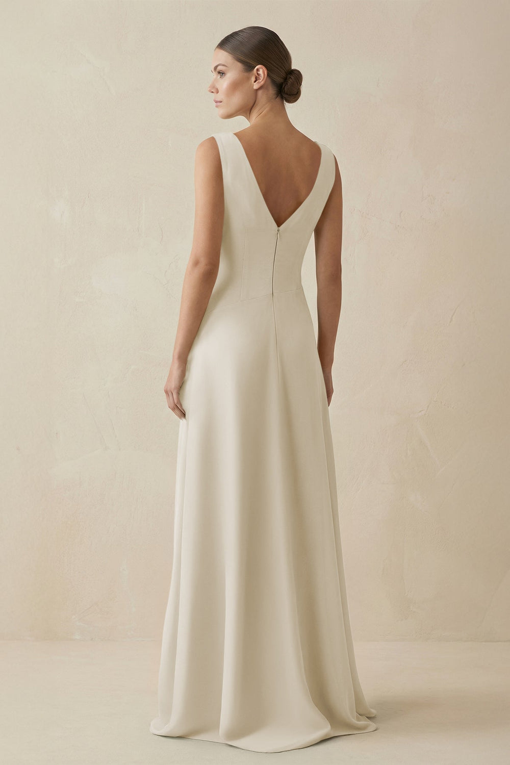 V - Neck A - Line Chiffon Ruffled Bridesmaid Dress in Dove Gray - SHE IS ME Bridesmaid Dresses
