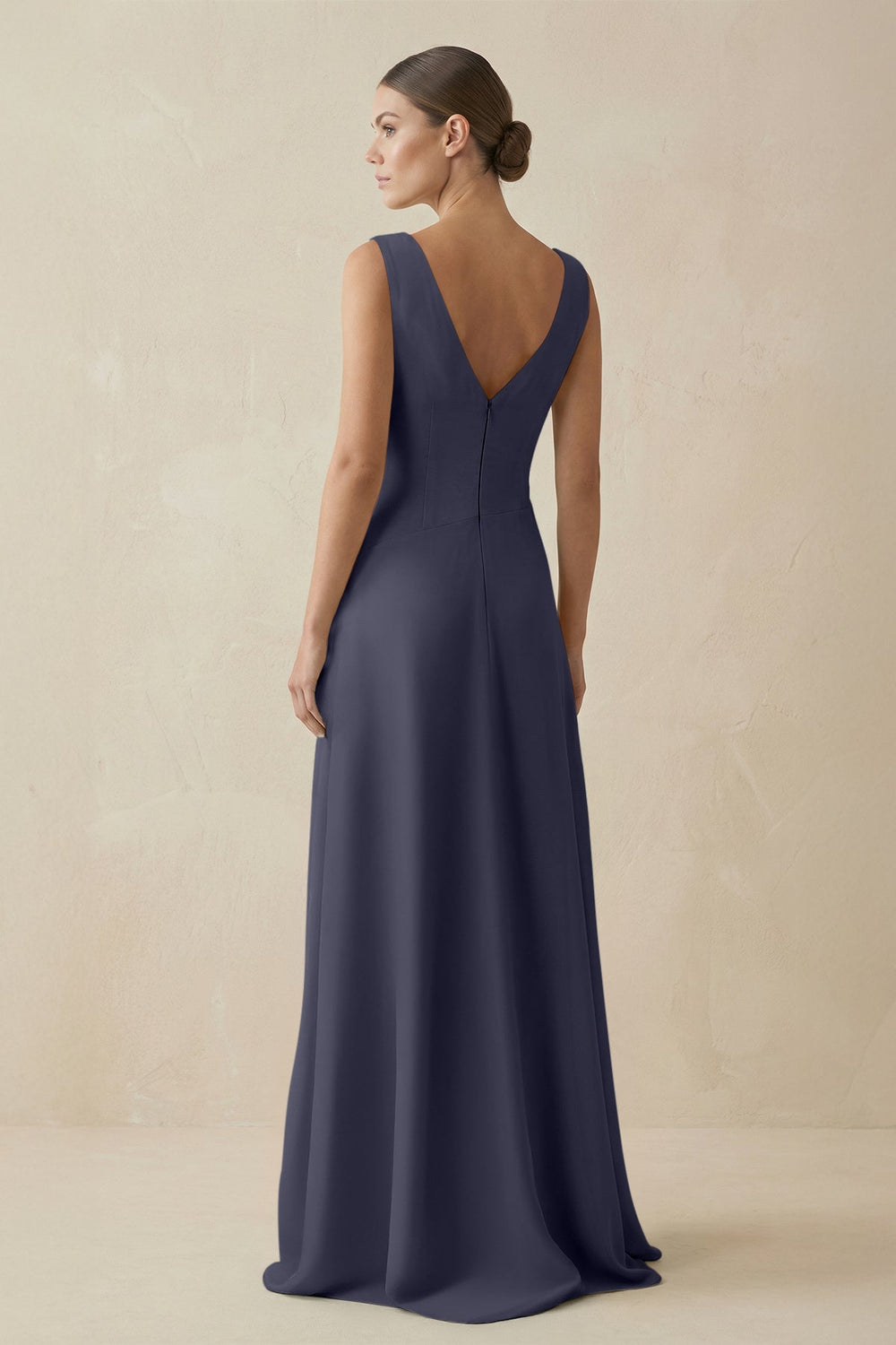 V - Neck A - Line Chiffon Ruffled Bridesmaid Dress in Dusk Blue - SHE IS ME Bridesmaid Dresses