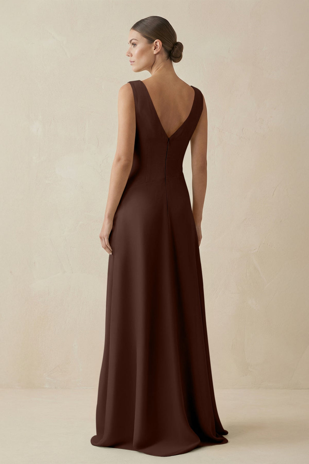V - Neck A - Line Chiffon Ruffled Bridesmaid Dress in Espresso - SHE IS ME Bridesmaid Dresses