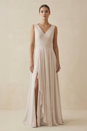 V - Neck A - Line Chiffon Ruffled Bridesmaid Dress in Frost - SHE IS ME Bridesmaid Dresses