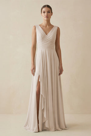 V - Neck A - Line Chiffon Ruffled Bridesmaid Dress in Frost - SHE IS ME Bridesmaid Dresses