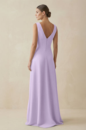 V - Neck A - Line Chiffon Ruffled Bridesmaid Dress in Lavender - SHE IS ME Bridesmaid Dresses