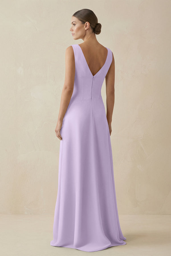 V - Neck A - Line Chiffon Ruffled Bridesmaid Dress in Lavender - SHE IS ME Bridesmaid Dresses