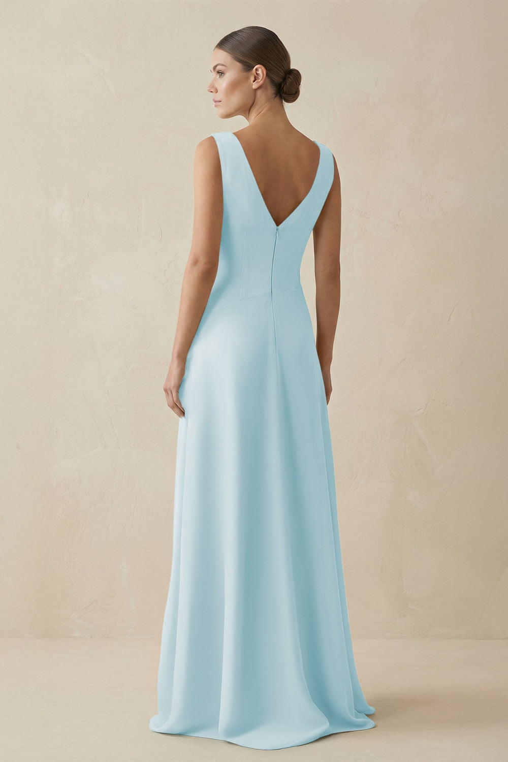V - Neck A - Line Chiffon Ruffled Bridesmaid Dress in Sky Blue - SHE IS ME Bridesmaid Dresses
