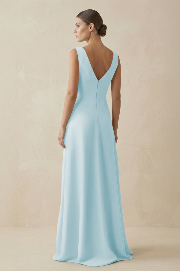 V - Neck A - Line Chiffon Ruffled Bridesmaid Dress in Sky Blue - SHE IS ME Bridesmaid Dresses