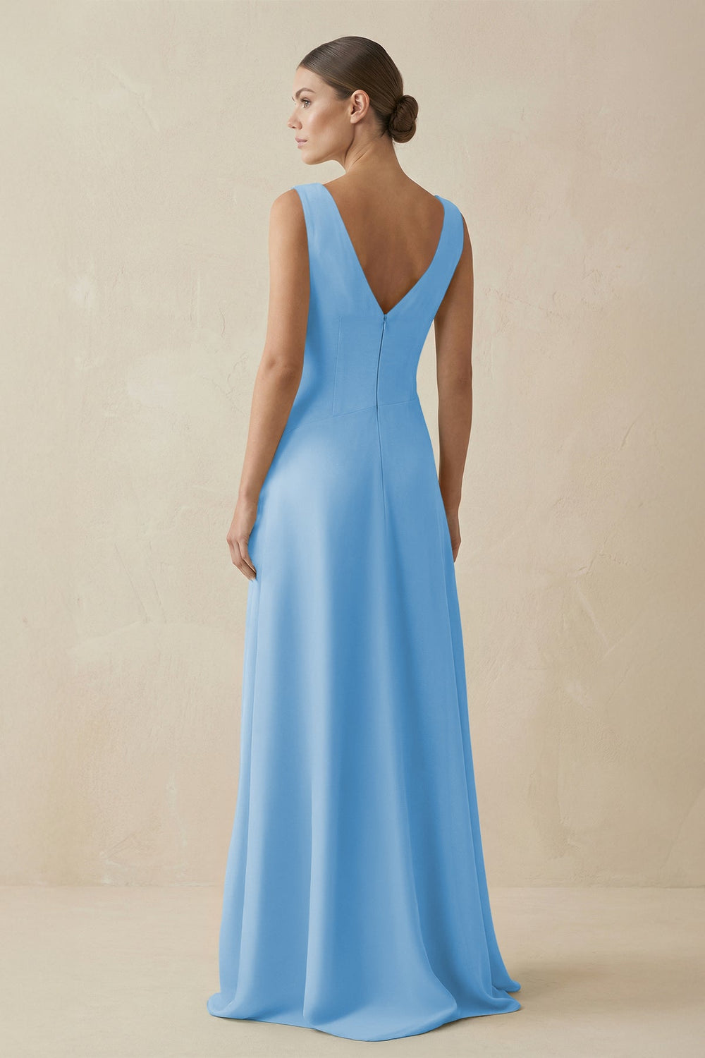 V - Neck A - Line Chiffon Ruffled Bridesmaid Dress in Steel Blue - SHE IS ME Bridesmaid Dresses