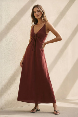 V Neck A - Line Maxi Dress in Burgundy - SHE IS ME PROM DRESSES