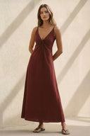 V Neck A - Line Maxi Dress in Burgundy - SHE IS ME PROM DRESSES