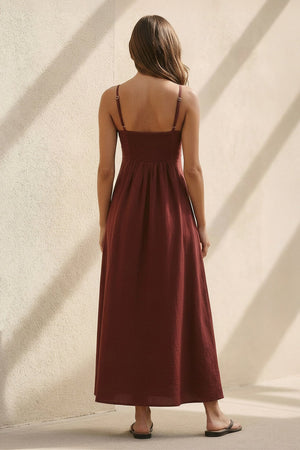 V Neck A - Line Maxi Dress in Burgundy - SHE IS ME PROM DRESSES