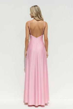 V Neck A Line Maxi Dress in Pink - SHE IS ME