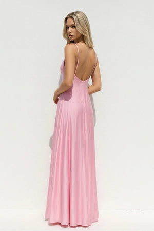 V Neck A Line Maxi Dress in Pink - SHE IS ME Prom Dresses