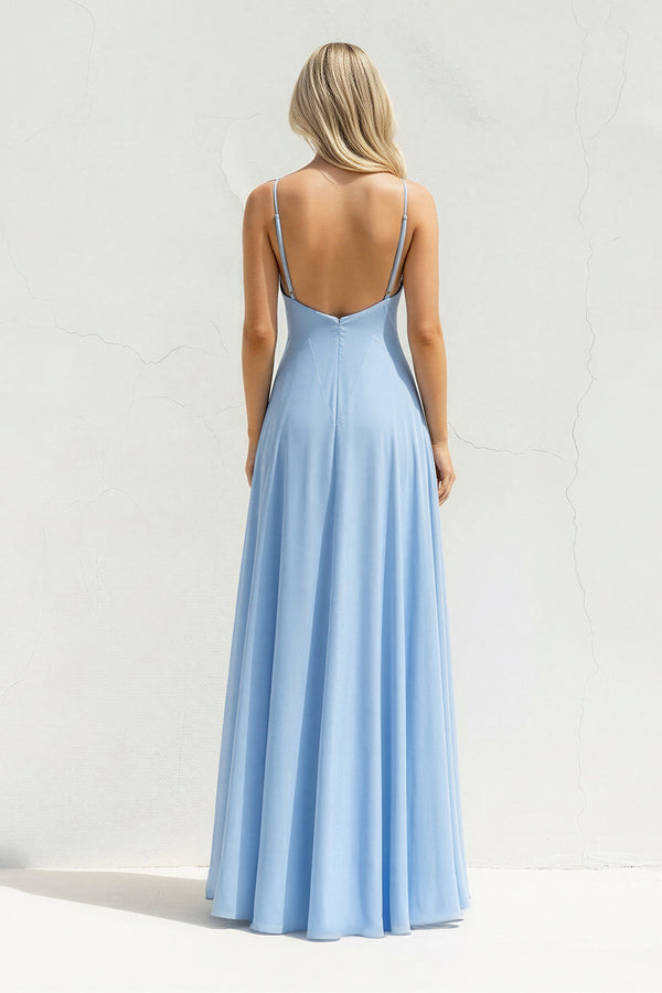 V Neck A Line Maxi Dress in Sky Blue - SHE IS ME