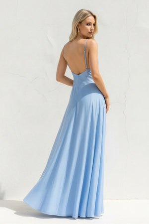 V Neck A Line Maxi Dress in Sky Blue - SHE IS ME