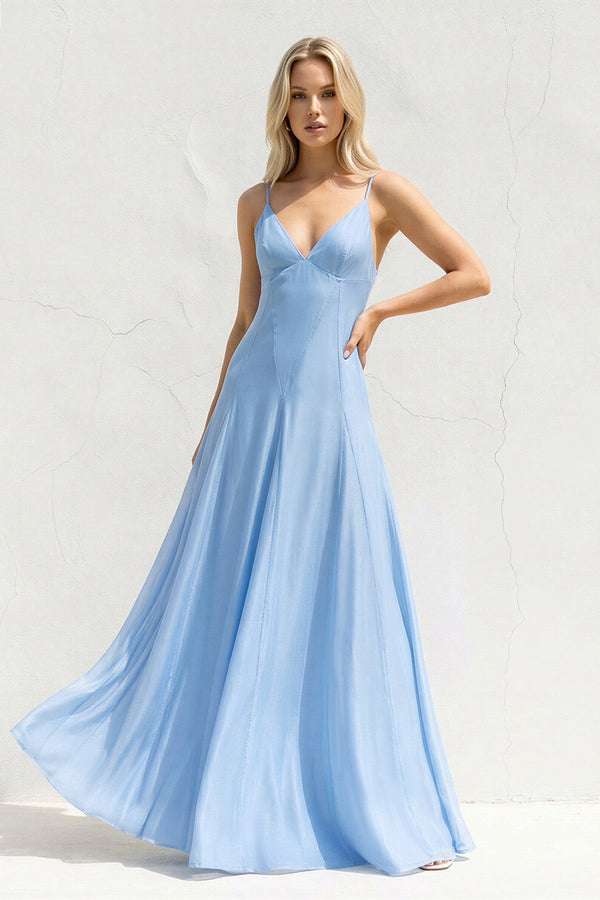 V Neck A Line Maxi Dress in Sky Blue - SHE IS ME Prom Dresses