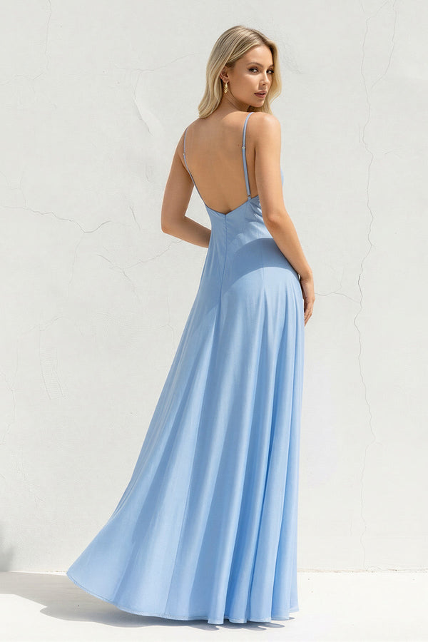 V Neck A Line Maxi Dress in Sky Blue - SHE IS ME Prom Dresses