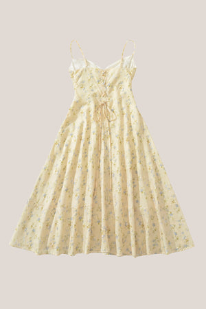 V-Neck A-Line Warm Rose Print Cotton Mini Dress in Yellow– SHE IS ME Dresses