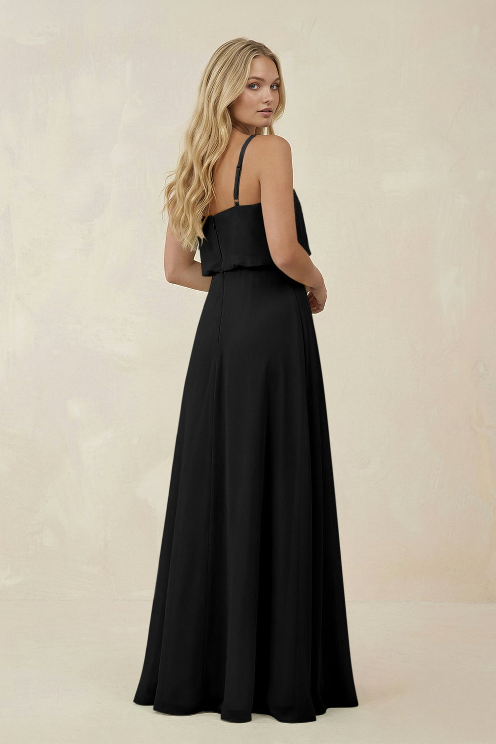 V - Neck Blouson A - Line Chiffon Bridesmaid Dress in Black - SHE IS ME Bridesmaid Dresses