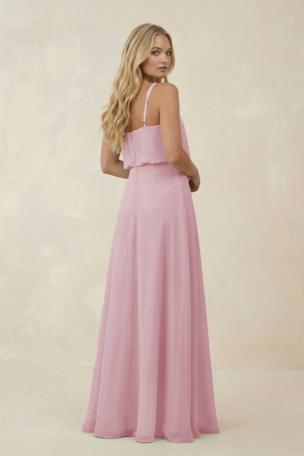 V - Neck Blouson A - Line Chiffon Bridesmaid Dress in Candy Pink - SHE IS ME Bridesmaid Dresses