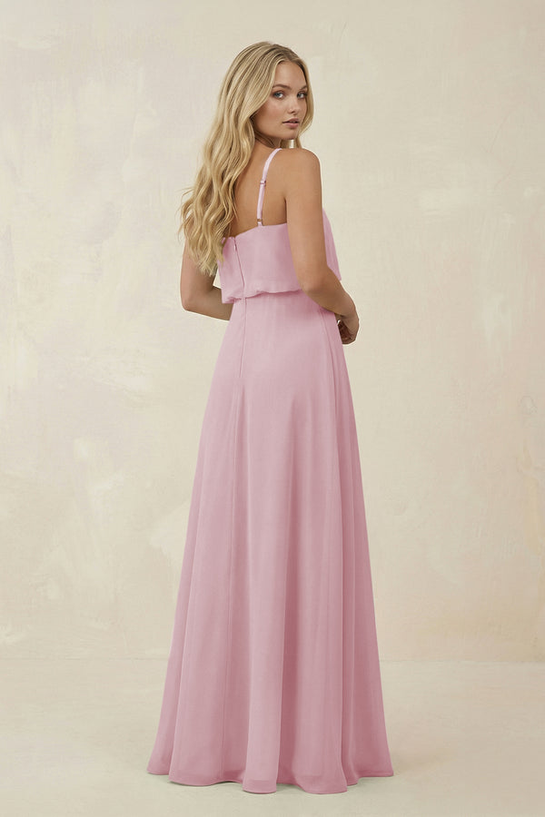 V - Neck Blouson A - Line Chiffon Bridesmaid Dress in Candy Pink - SHE IS ME Bridesmaid Dresses