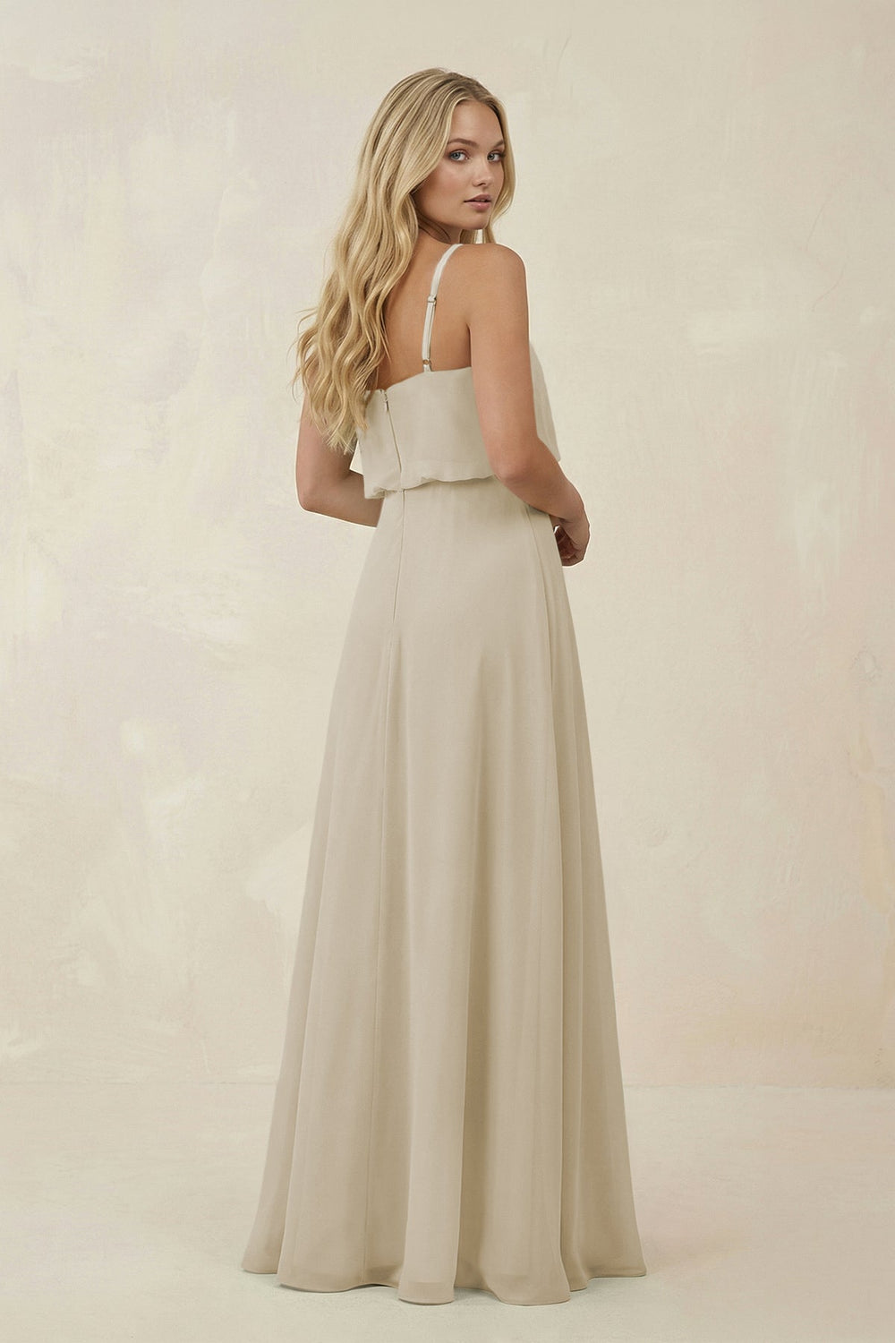 V - Neck Blouson A - Line Chiffon Bridesmaid Dress in Dove Gray - SHE IS ME Bridesmaid Dresses