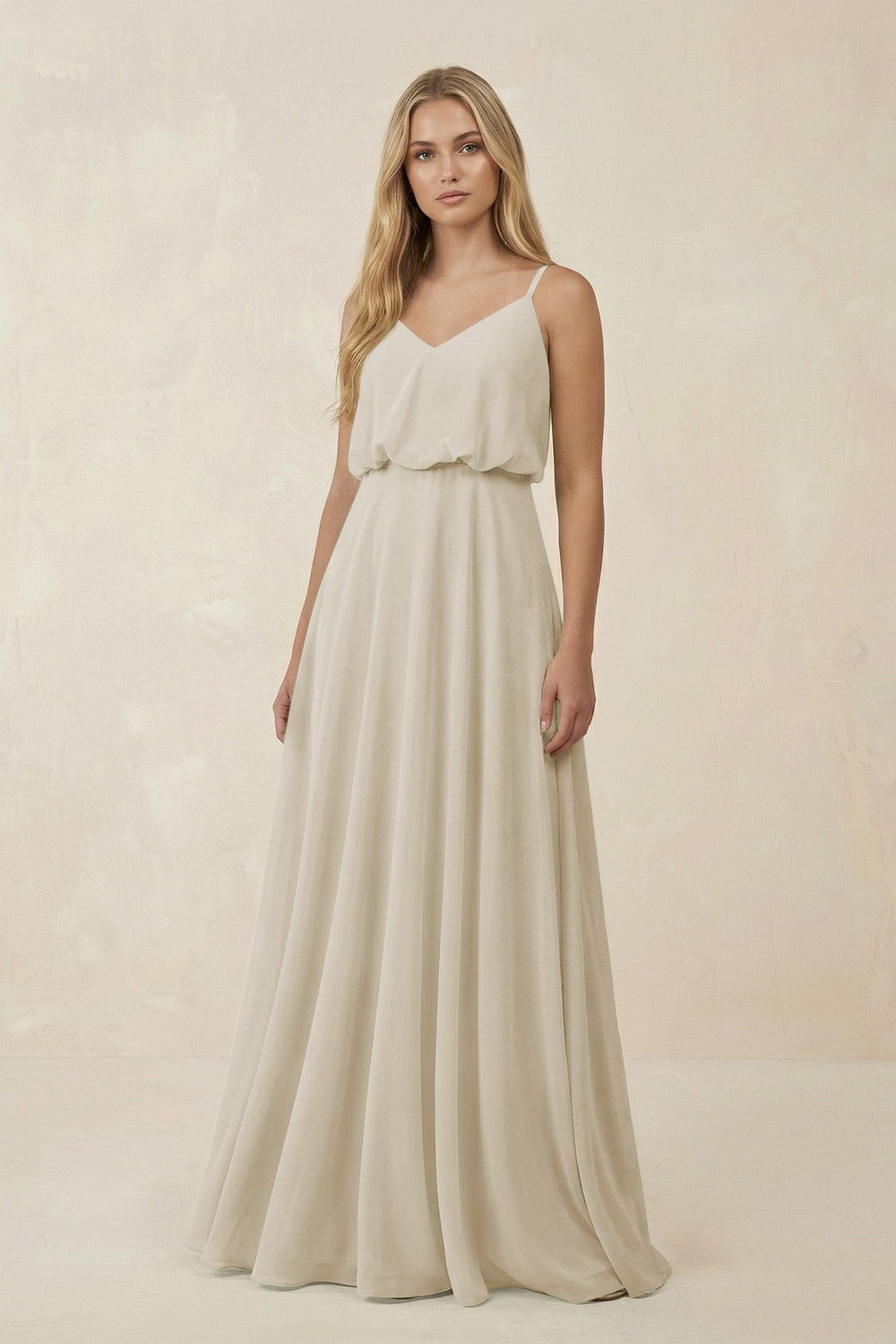 V - Neck Blouson A - Line Chiffon Bridesmaid Dress in Dove Gray - SHE IS ME Bridesmaid Dresses