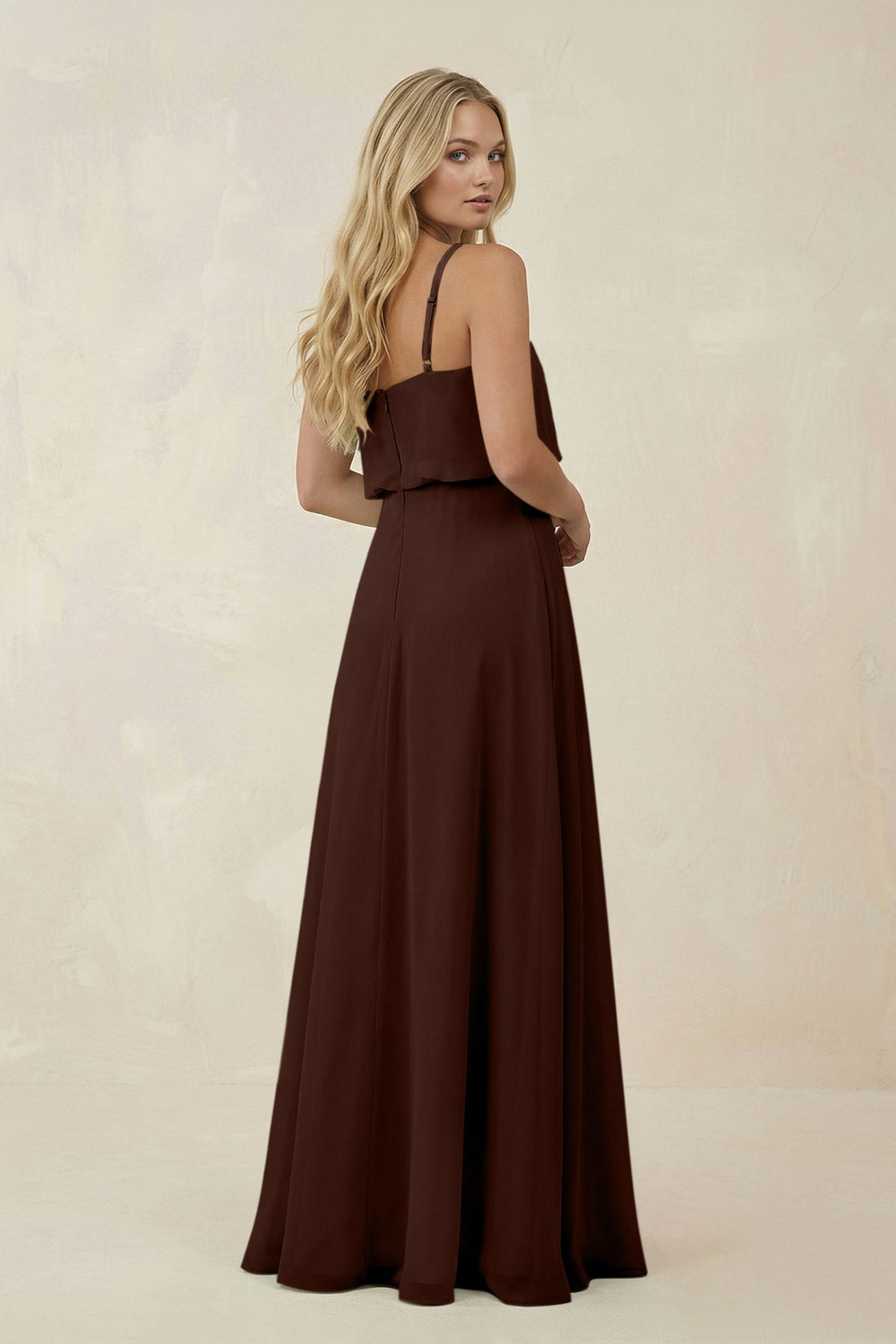 V - Neck Blouson A - Line Chiffon Bridesmaid Dress in Espresso - SHE IS ME Bridesmaid Dresses