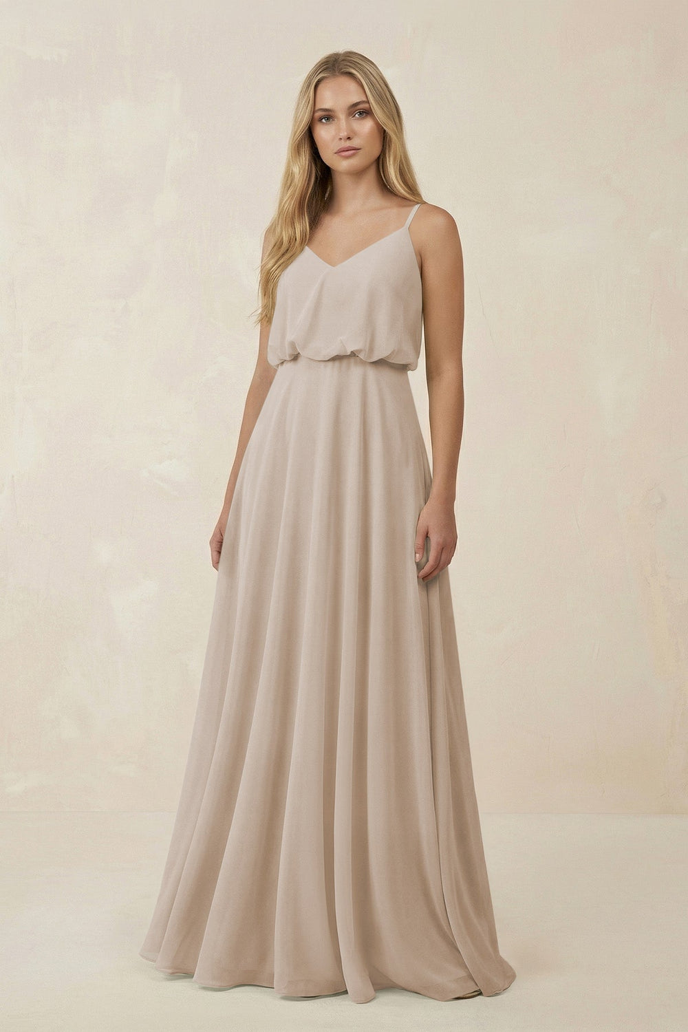 V - Neck Blouson A - Line Chiffon Bridesmaid Dress in Frost - SHE IS ME Bridesmaid Dresses