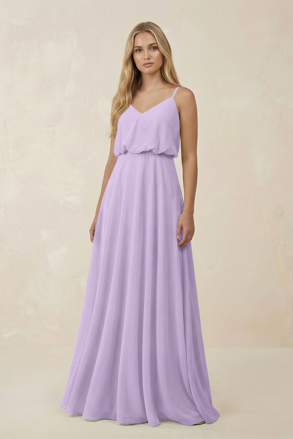 V - Neck Blouson A - Line Chiffon Bridesmaid Dress in Lavender - SHE IS ME Bridesmaid Dresses