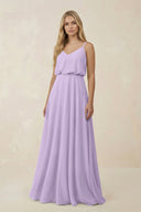 V - Neck Blouson A - Line Chiffon Bridesmaid Dress in Lavender - SHE IS ME Bridesmaid Dresses