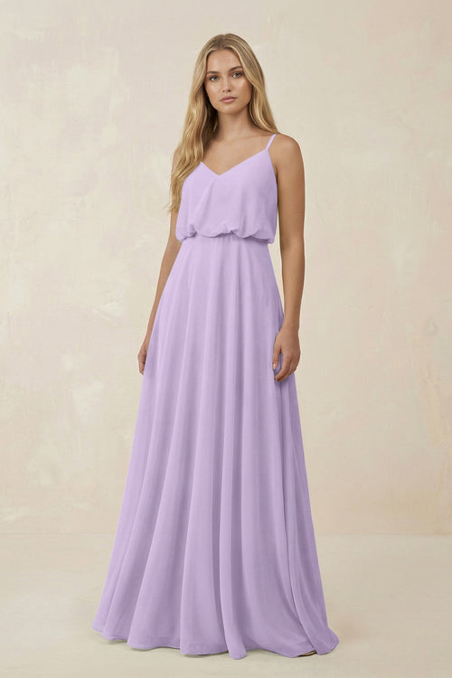 V - Neck Blouson A - Line Chiffon Bridesmaid Dress in Lavender - SHE IS ME Bridesmaid Dresses