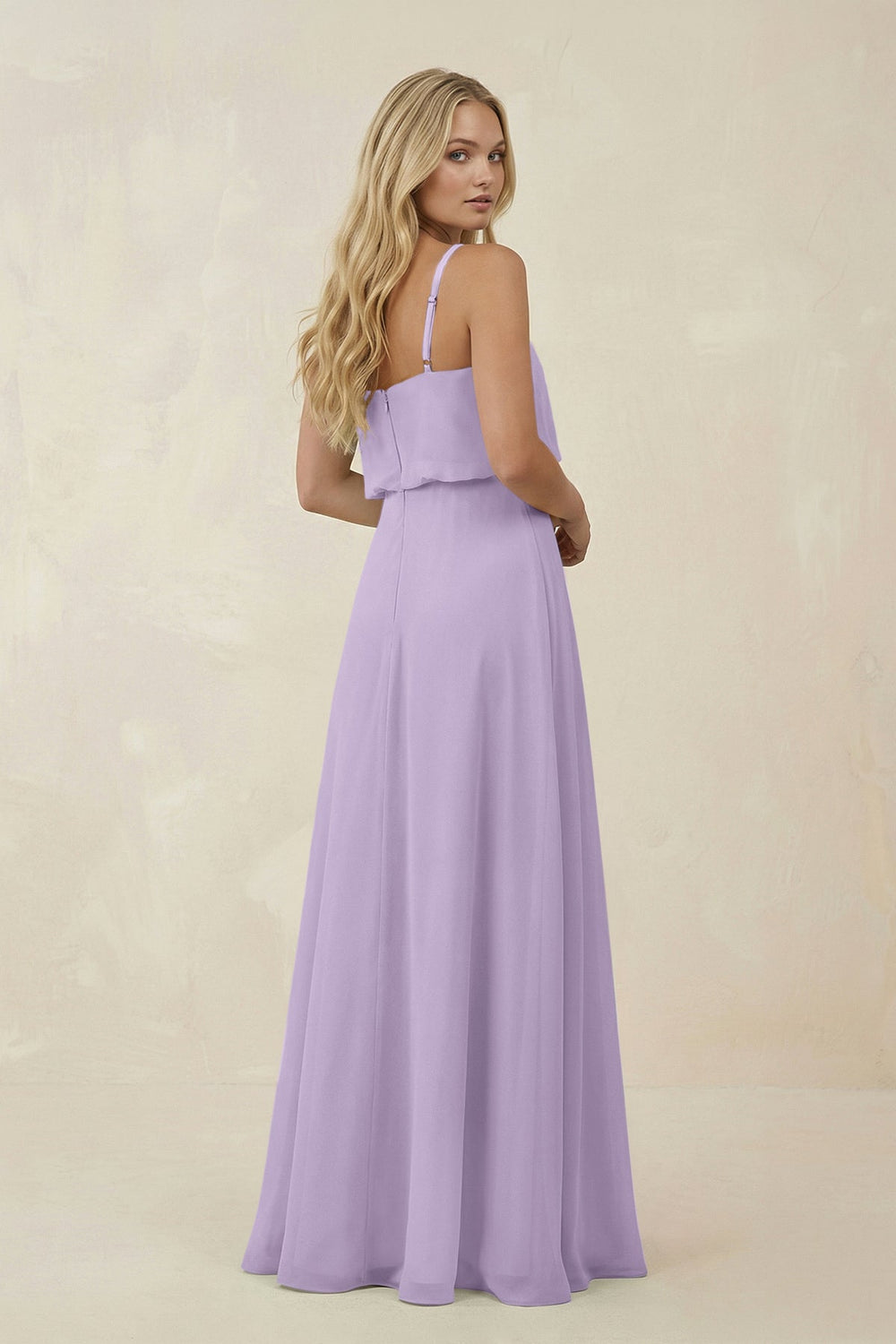 V - Neck Blouson A - Line Chiffon Bridesmaid Dress in Lavender - SHE IS ME Bridesmaid Dresses