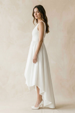 V - Neck Chiffon High - Low Chiffon Wedding Dress in White - SHE IS ME Wedding Dresses