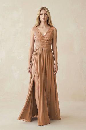 V - Neck Chiffon Pleated A - Line Bridesmaid Dress - SHE IS ME Bridesmaid Dresses