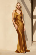 V Neck Maxi Dress With Bowknot in Marigold - SHE IS ME PROM DRESSES