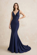 V Neck Mermaid Beaded Maxi Dress in Navy - SHE IS ME PROM DRESSES