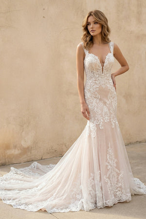 V Neck Mermaid Lace Wedding Dress - SHE IS ME Wedding Dresses