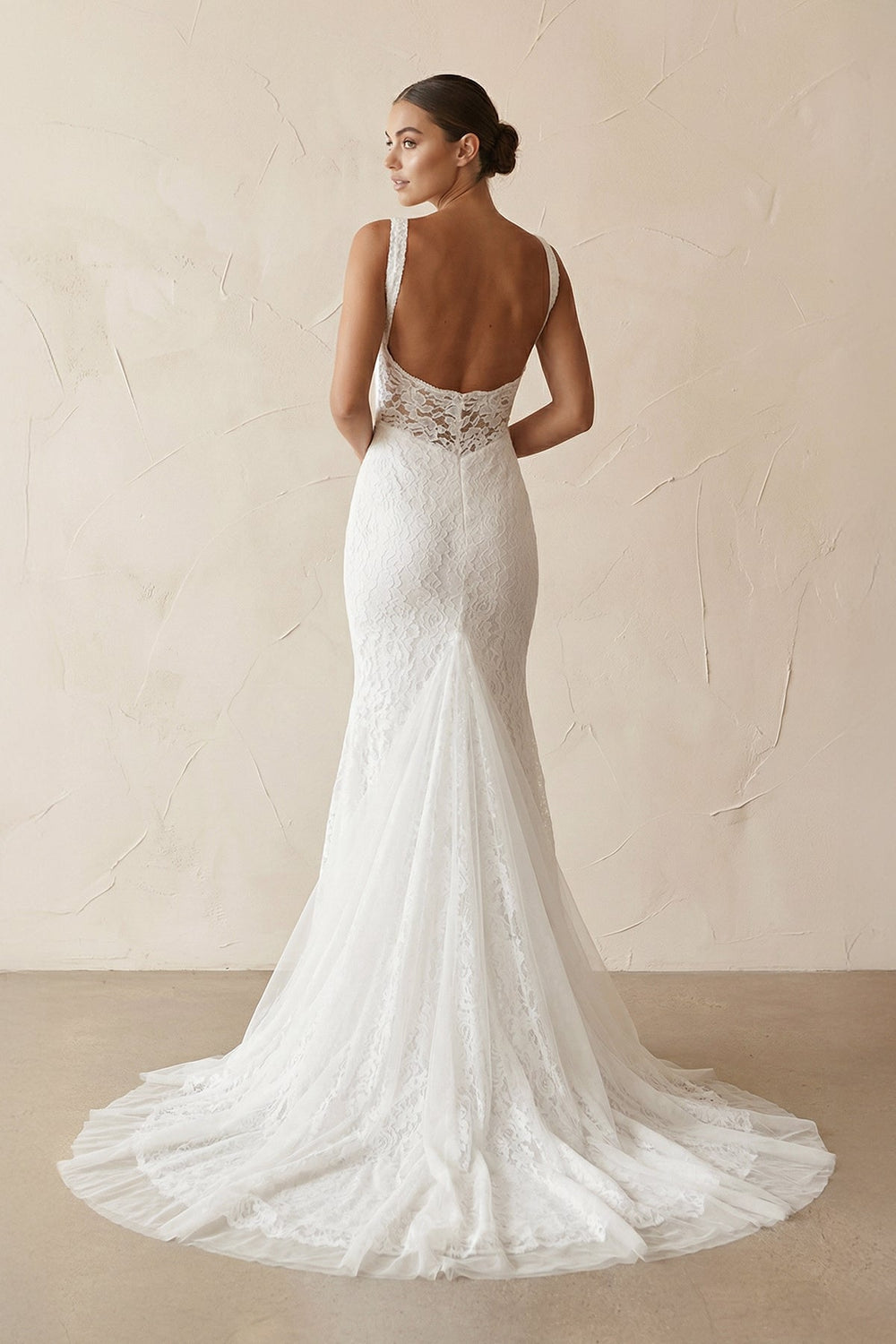 V - Neck Mermaid Lace Wedding Dress With Slit in Ivory - SHE IS ME Wedding Dresses