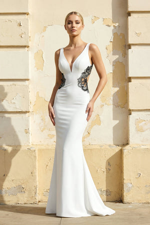 V Neck Mermaid Satin Wedding Dress - SHE IS ME Wedding Dresses