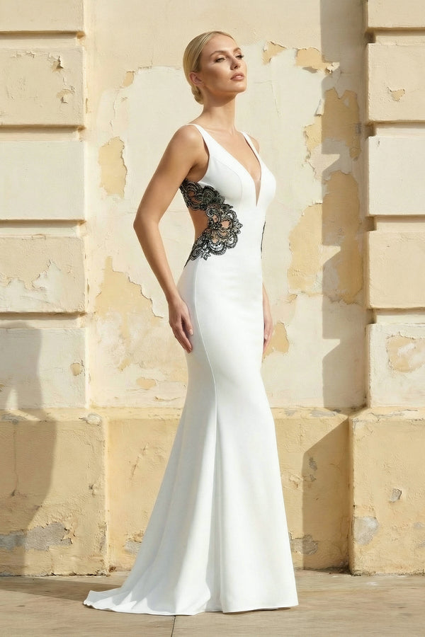 V Neck Mermaid Satin Wedding Dress - SHE IS ME Wedding Dresses