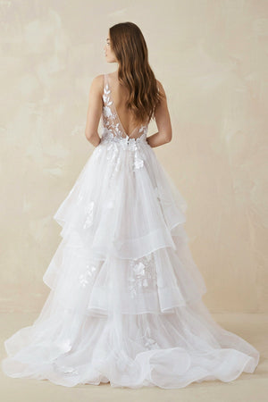 V - Neck Organza A - Line Wedding Dress with Appliqué - SHE IS ME Wedding Dresses