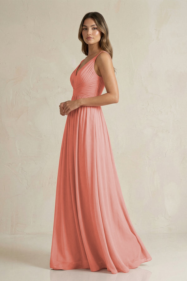 V-Neck Pleated A-Line Chiffon Bridesmaid Dress in Mulberry - SHE IS ME BRIDESMAID DRESSES