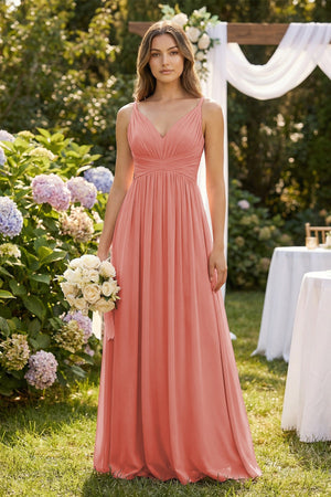 V-Neck Pleated A-Line Chiffon Bridesmaid Dress in Mulberry - SHE IS ME BRIDESMAID DRESSES