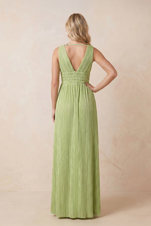 V-Neck Pleated Chiffon Maxi Dress with Slit in Matcha – SHE IS ME Dresses