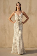 V Neck Polka Dot Ruffled Maxi Dress in Ivory - SHE IS ME