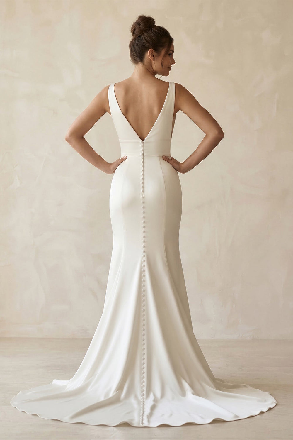 V - Neck Satin Mermaid Maxi Wedding Dress in White - SHE IS ME Wedding Dresses