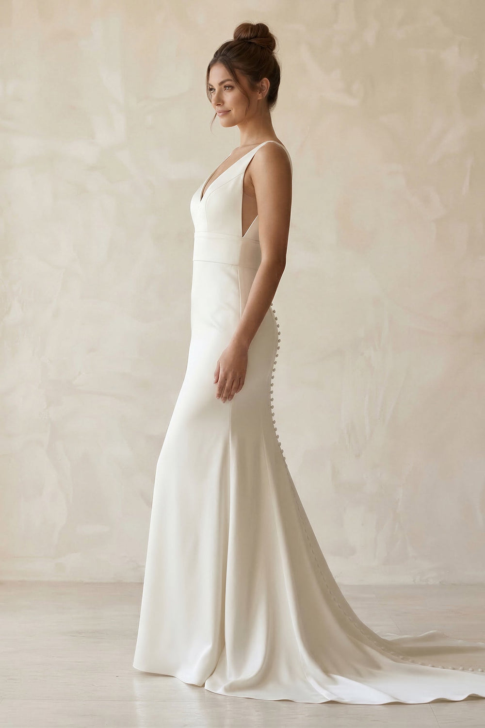 V - Neck Satin Mermaid Maxi Wedding Dress in White - SHE IS ME Wedding Dresses